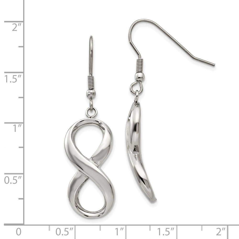 Alternate view of the Polished Infinity Symbol Dangle Earrings in Stainless Steel by The Black Bow Jewelry Co.