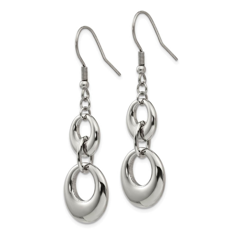 Alternate view of the Polished Puffed Double Circle Dangle Earrings in Stainless Steel by The Black Bow Jewelry Co.