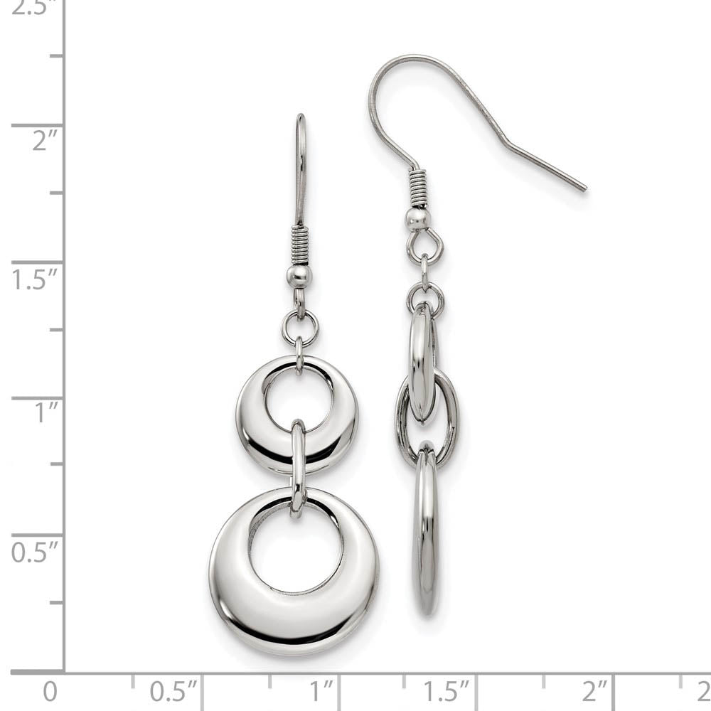 Alternate view of the Polished Puffed Double Circle Dangle Earrings in Stainless Steel by The Black Bow Jewelry Co.