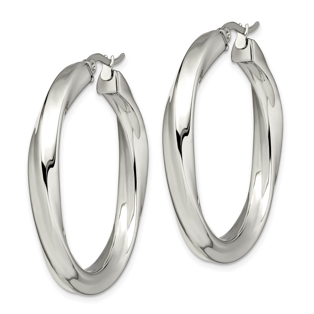 Alternate view of the Stainless Steel Twisted Polished Hollow Round Hoop Earrings, 7 x 37mm by The Black Bow Jewelry Co.