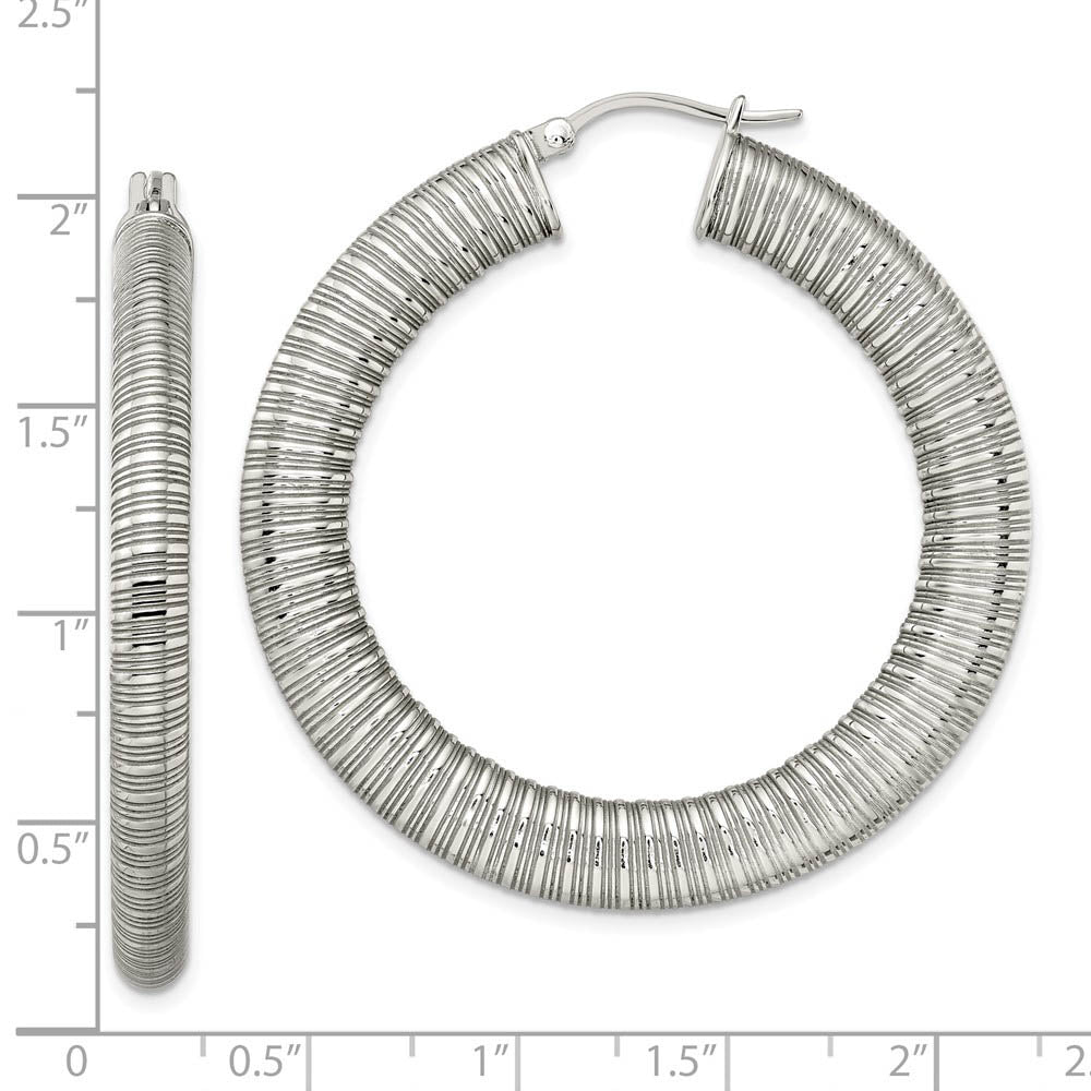 Alternate view of the 5mm Textured Round Hoop Earring in Stainless Steel - 47mm (1 13/16 in) by The Black Bow Jewelry Co.