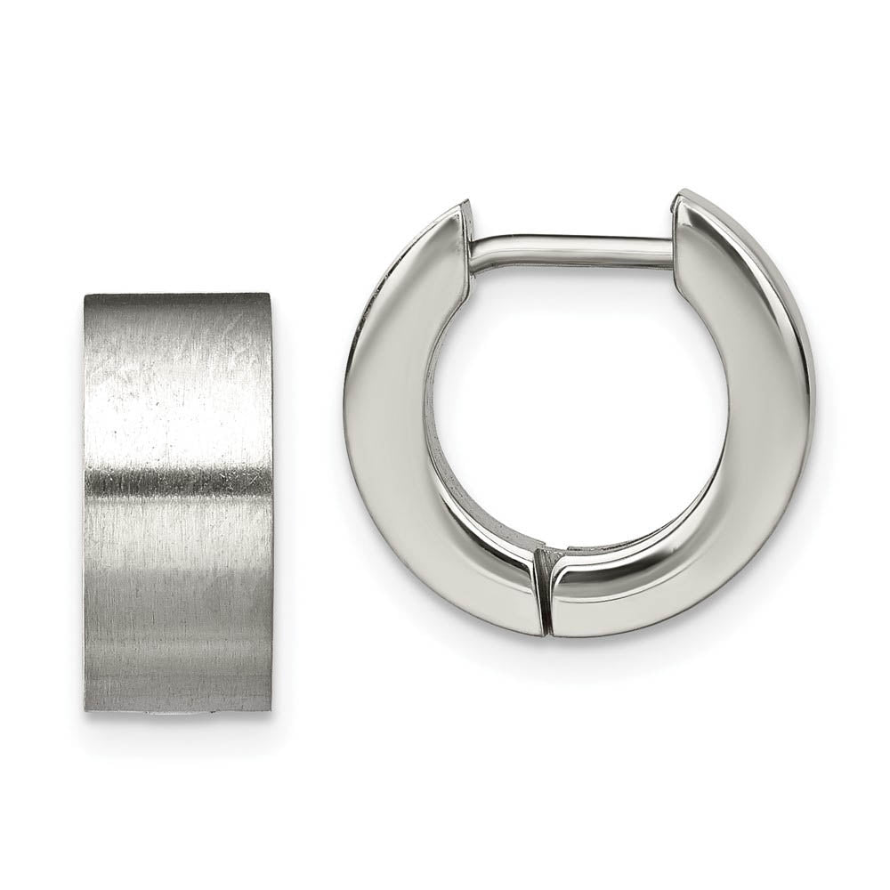 Stainless Steel Brushed Polished Hinged Round Hoop Earrings, 5.5x13mm, Item E11159 by The Black Bow Jewelry Co.