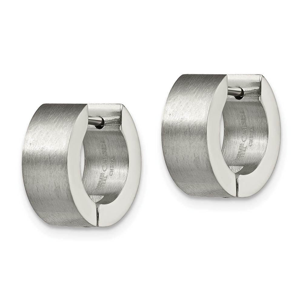 Alternate view of the Stainless Steel Brushed Polished Hinged Round Hoop Earrings, 5.5x13mm by The Black Bow Jewelry Co.