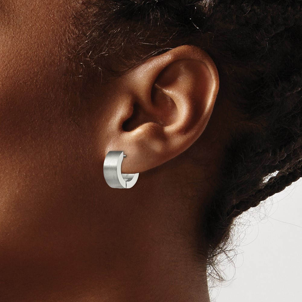 Alternate view of the Stainless Steel Brushed Polished Hinged Round Hoop Earrings, 5.5x13mm by The Black Bow Jewelry Co.