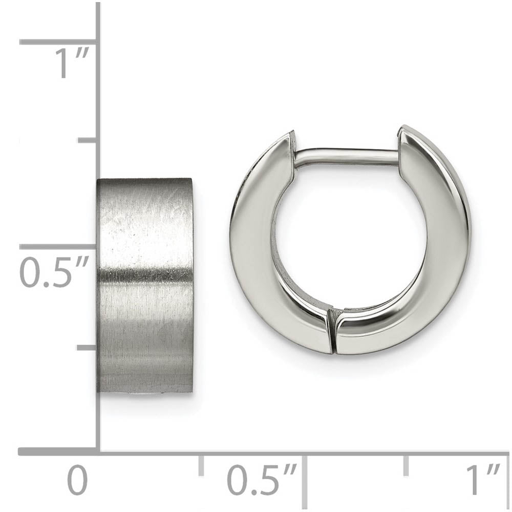 Alternate view of the Stainless Steel Brushed Polished Hinged Round Hoop Earrings, 5.5x13mm by The Black Bow Jewelry Co.