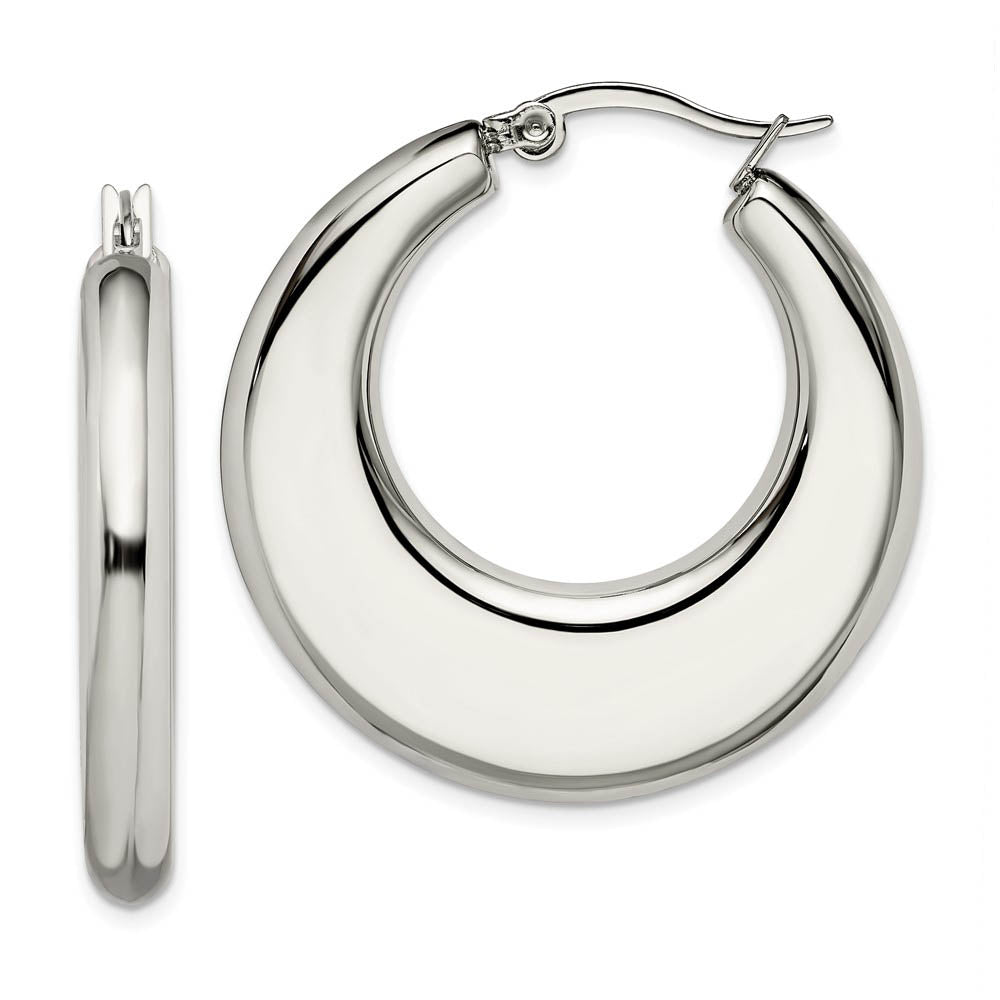 Stainless Steel Hollow Round Hoop Earrings, 5 x 35mm (1 3/8 in), Item E11167 by The Black Bow Jewelry Co.