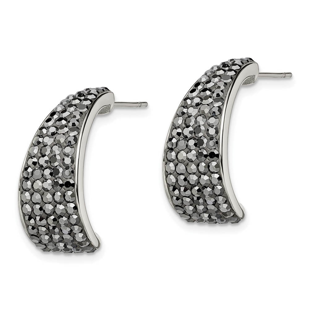 Alternate view of the Black Crystal Tapered Half Hoop Post Earrings in Stainless Steel by The Black Bow Jewelry Co.