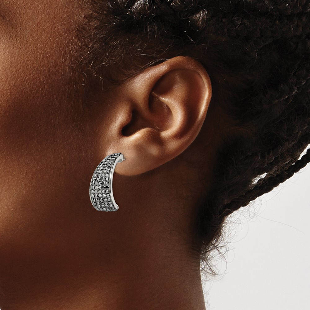 Alternate view of the Black Crystal Tapered Half Hoop Post Earrings in Stainless Steel by The Black Bow Jewelry Co.