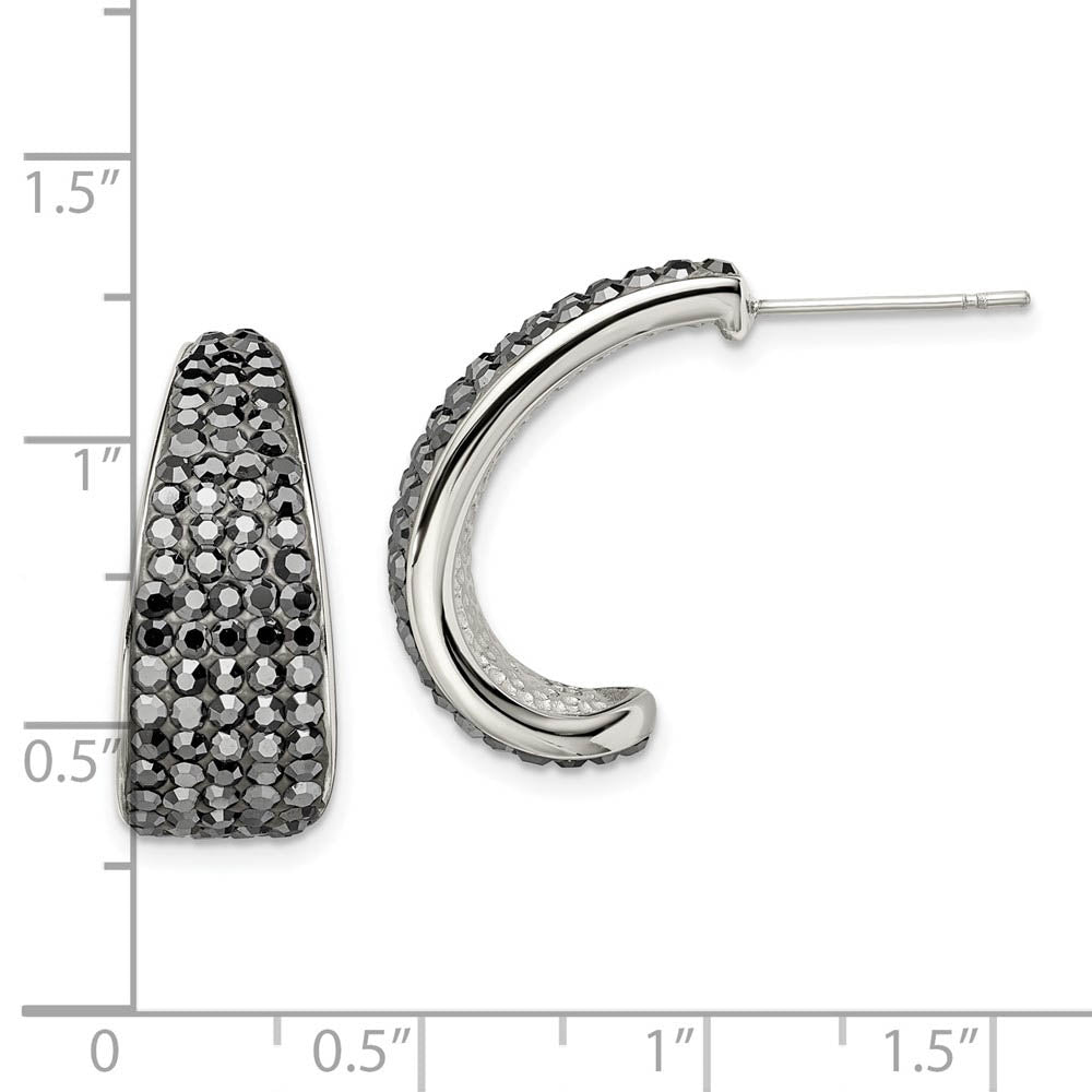 Alternate view of the Black Crystal Tapered Half Hoop Post Earrings in Stainless Steel by The Black Bow Jewelry Co.