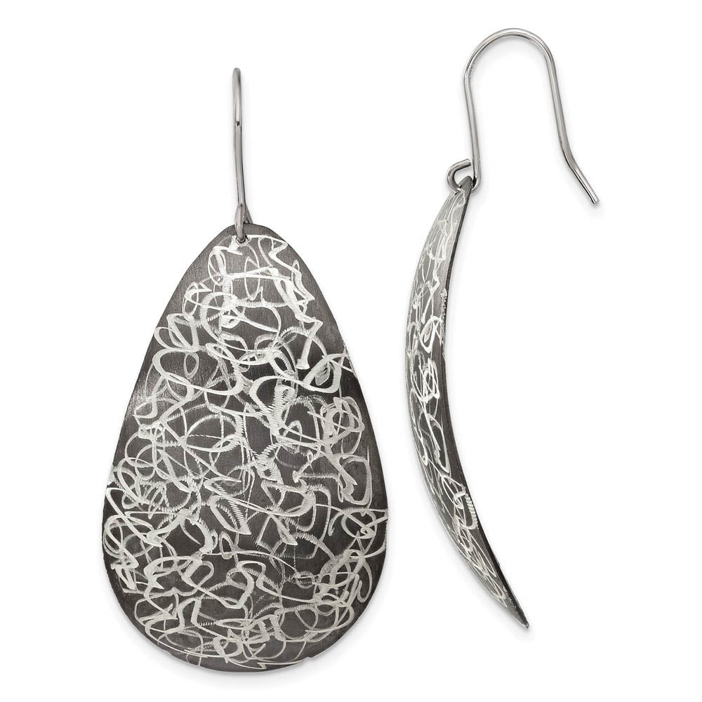 Two-Tone Sterling Silver Etched Finish Oval Dangle Earrings, 52mm, Item E11183 by The Black Bow Jewelry Co.