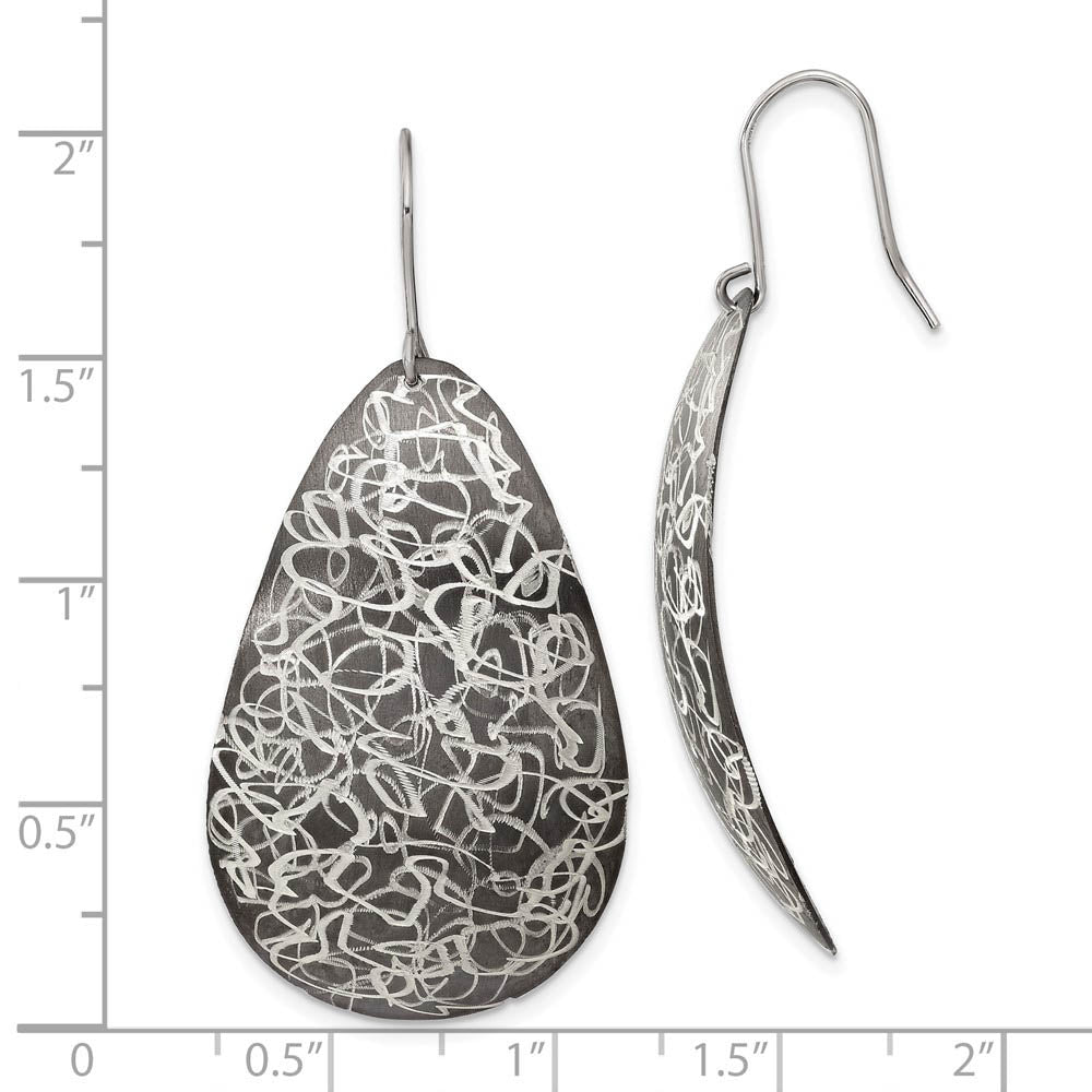 Alternate view of the Two-Tone Sterling Silver Etched Finish Oval Dangle Earrings, 52mm by The Black Bow Jewelry Co.