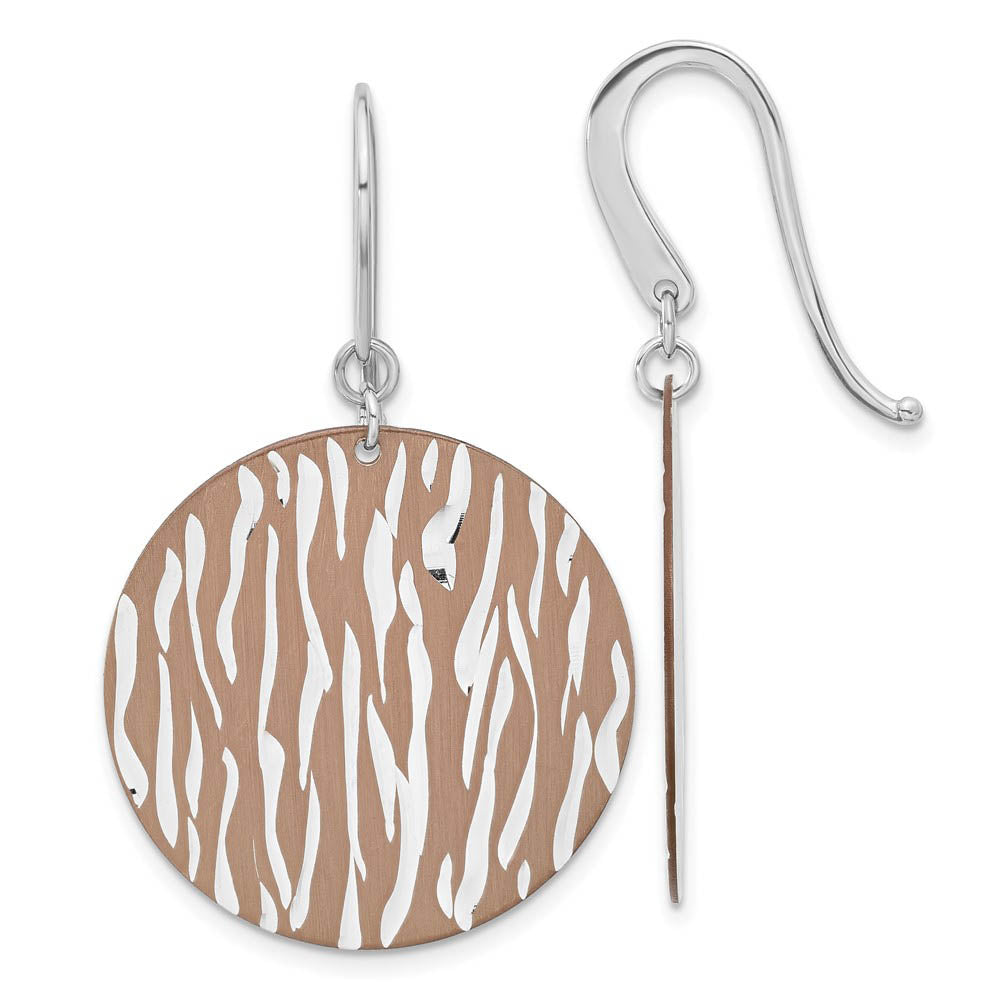 29mm Cognac Animal Print Disc Dangle Earrings in Sterling Silver, Item E11189 by The Black Bow Jewelry Co.