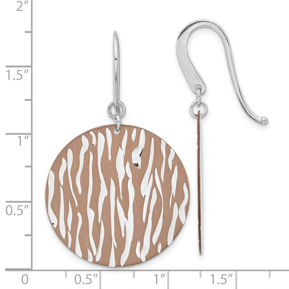 Alternate view of the 29mm Cognac Animal Print Disc Dangle Earrings in Sterling Silver by The Black Bow Jewelry Co.