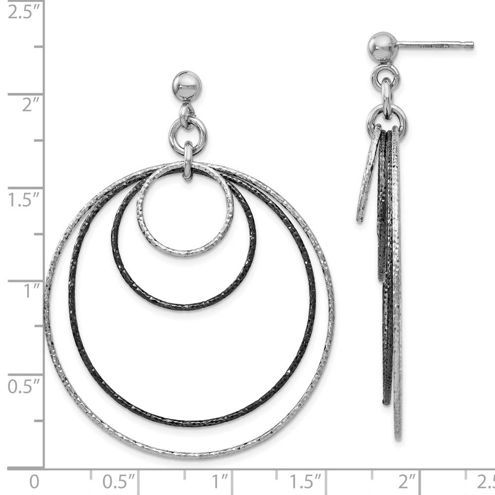 Alternate view of the Two-Tone Diamond-cut Multi Circle Dangle Earrings in Sterling Silver by The Black Bow Jewelry Co.