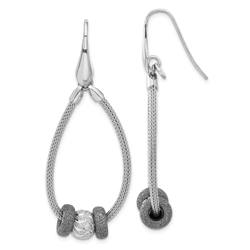 Two-Tone Three Bead Mesh Chain Dangle Earrings in Sterling Silver, Item E11211 by The Black Bow Jewelry Co.