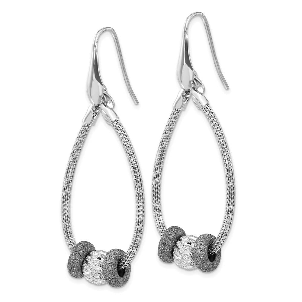 Alternate view of the Two-Tone Three Bead Mesh Chain Dangle Earrings in Sterling Silver by The Black Bow Jewelry Co.