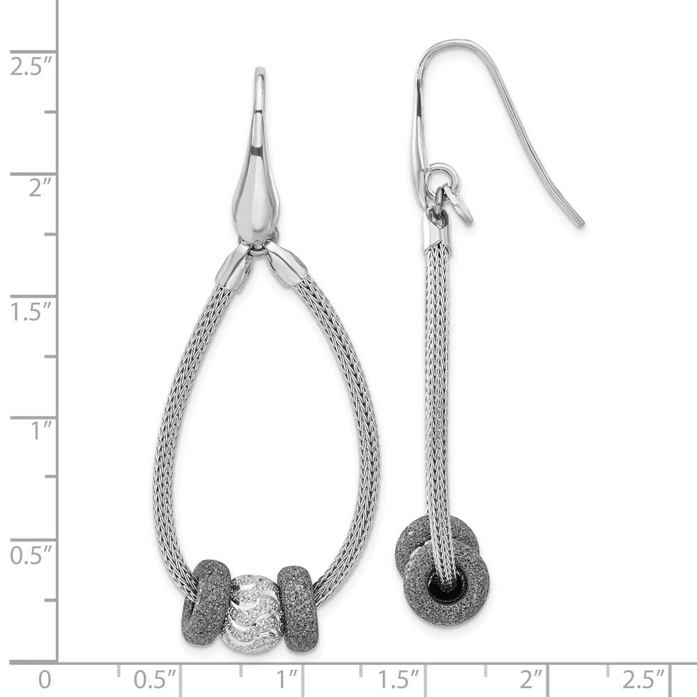 Alternate view of the Two-Tone Three Bead Mesh Chain Dangle Earrings in Sterling Silver by The Black Bow Jewelry Co.