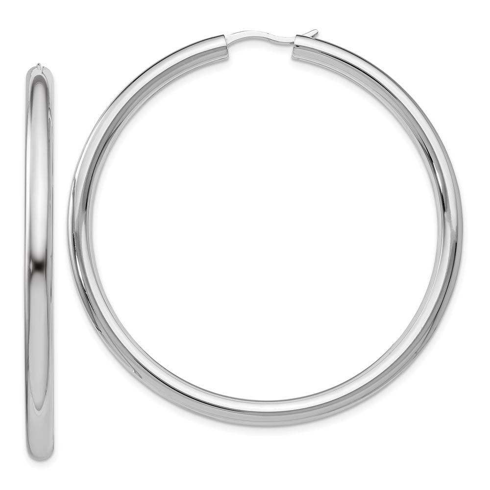 3.5mm Round Tube Hoop Earrings in Sterling Silver, 51mm (2 in), Item E11247 by The Black Bow Jewelry Co.