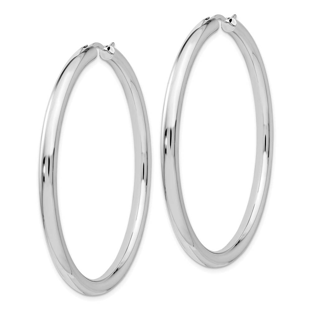 Alternate view of the 3.5mm Round Tube Hoop Earrings in Sterling Silver, 51mm (2 in) by The Black Bow Jewelry Co.