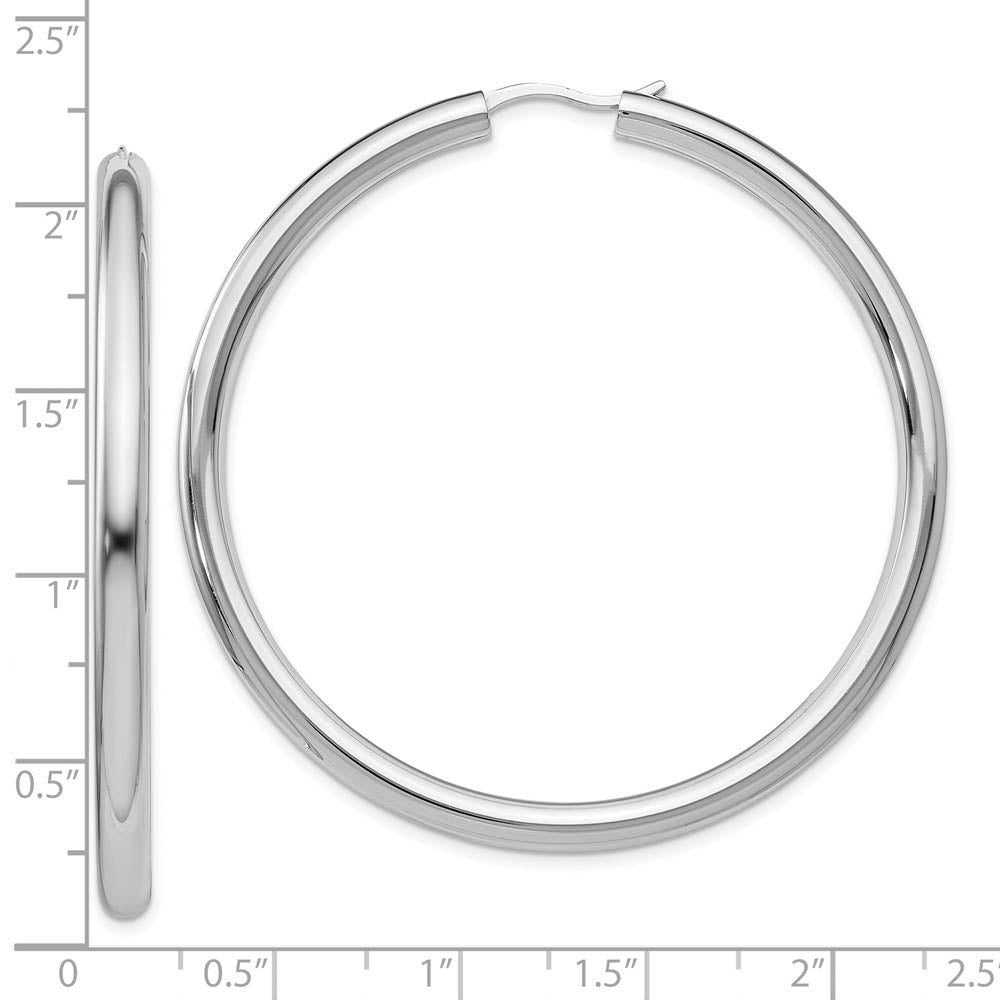 Alternate view of the 3.5mm Round Tube Hoop Earrings in Sterling Silver, 51mm (2 in) by The Black Bow Jewelry Co.