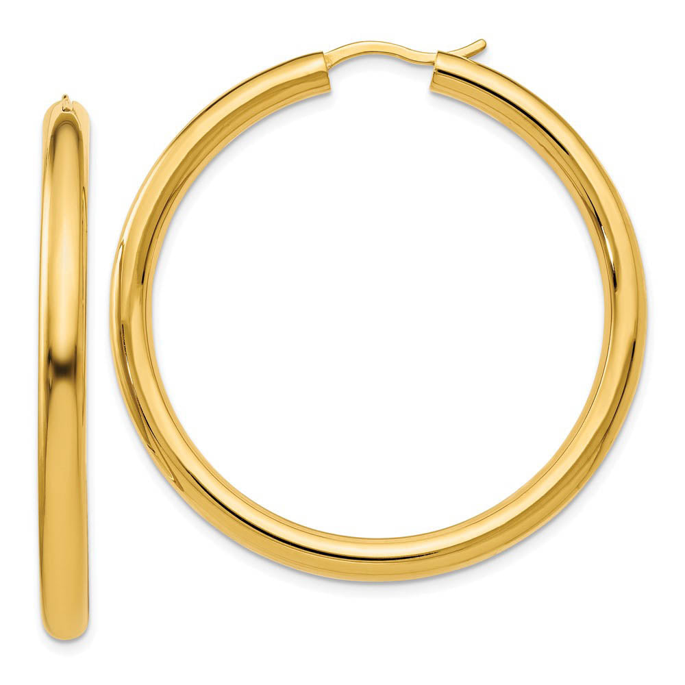 3.5mm Round Tube Hoop Earrings in Yellow Gold Tone Silver, 42mm, Item E11262 by The Black Bow Jewelry Co.