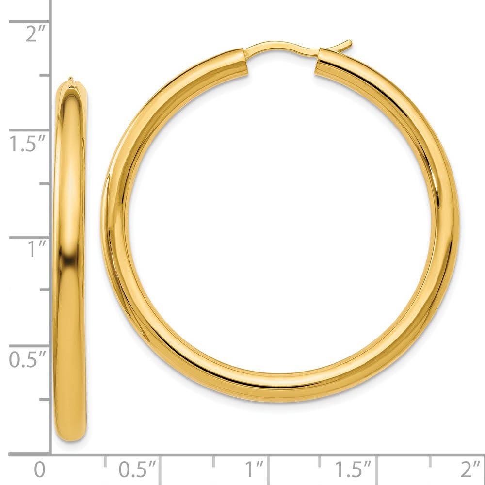 Alternate view of the 3.5mm Round Tube Hoop Earrings in Yellow Gold Tone Silver, 42mm by The Black Bow Jewelry Co.
