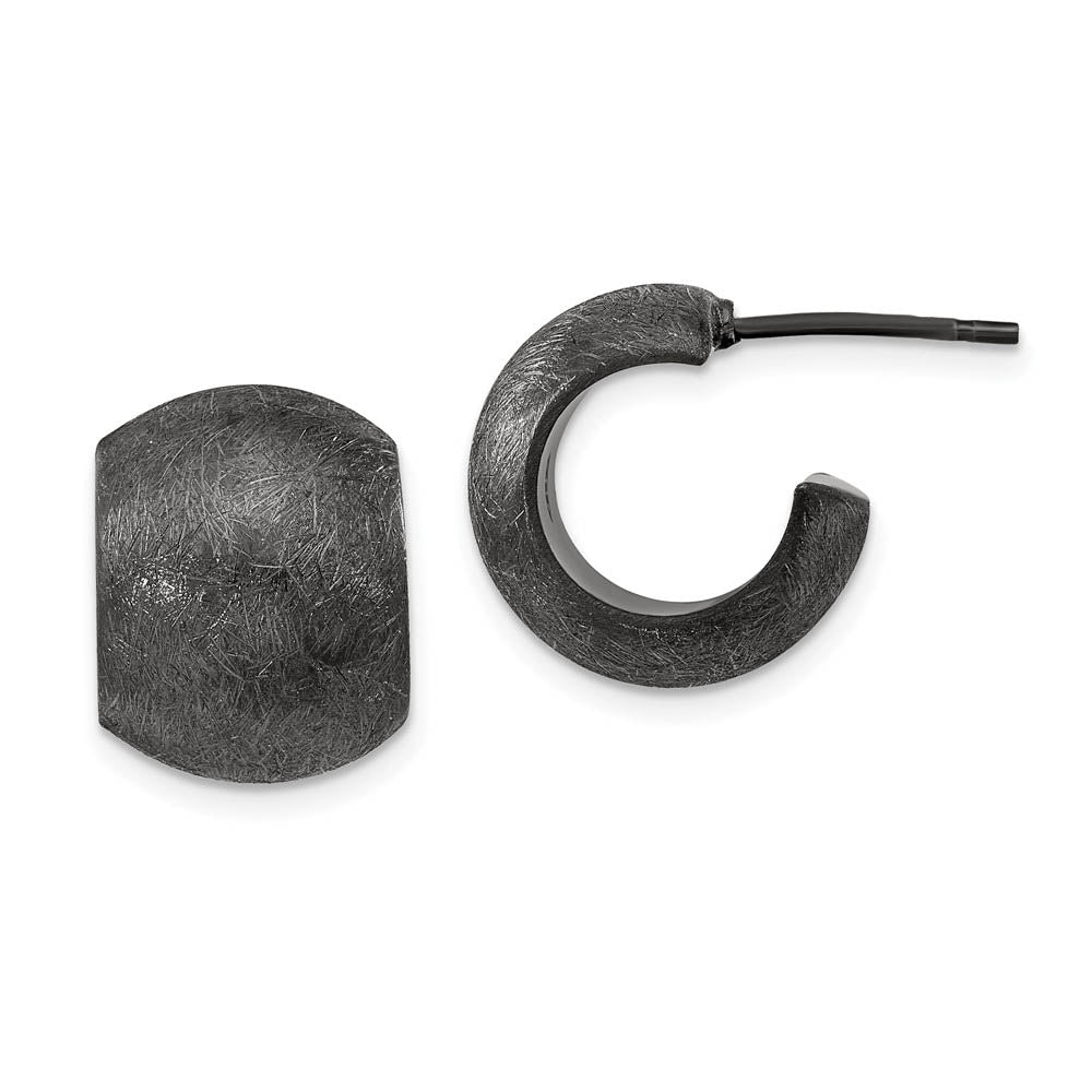 12mm Textured Huggie Post Earrings in Black Plated Silver, 16mm, Item E11300 by The Black Bow Jewelry Co.
