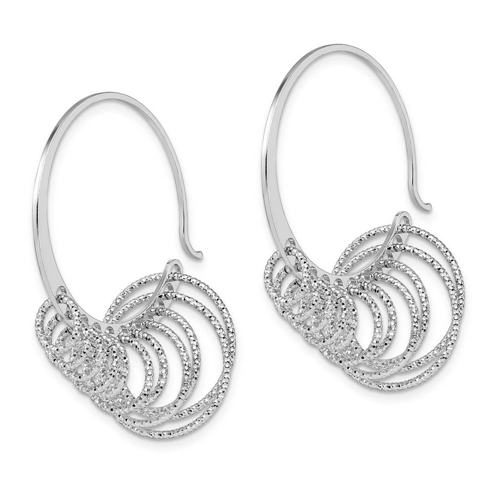 Alternate view of the Laser Cut Chandelier Circle Threader Hoop Earrings in Sterling Silver by The Black Bow Jewelry Co.