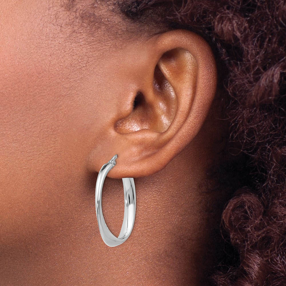 Alternate view of the 4mm Polished Oval Twist Hoop Earrings in Sterling Silver, 26mm (1 in) by The Black Bow Jewelry Co.