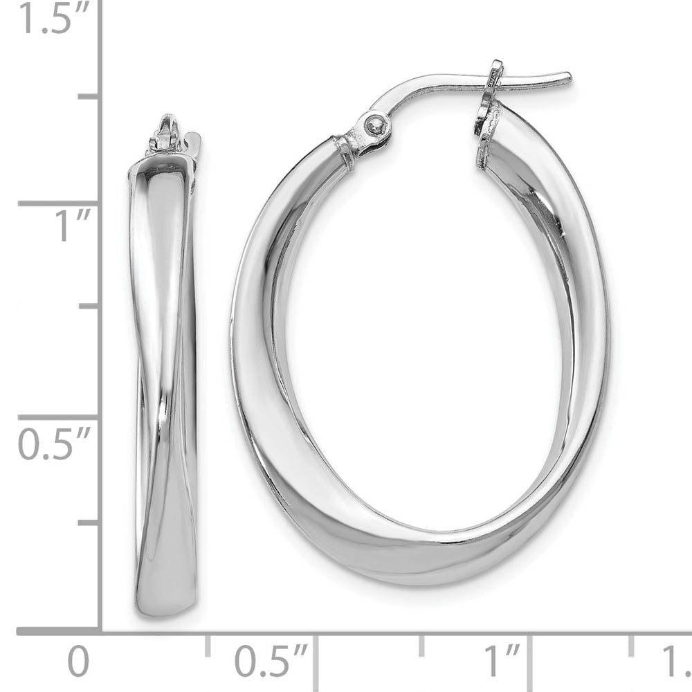 Alternate view of the 4mm Polished Oval Twist Hoop Earrings in Sterling Silver, 26mm (1 in) by The Black Bow Jewelry Co.