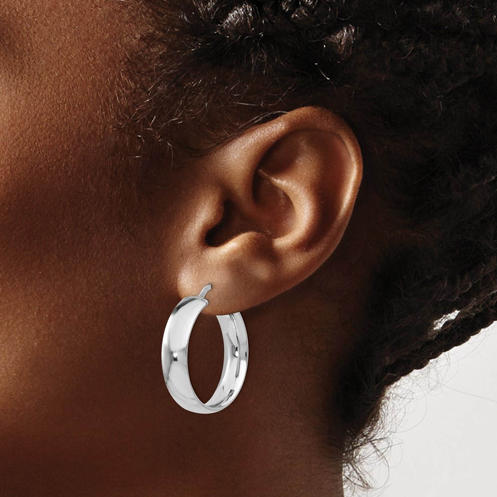 Alternate view of the 6mm Polished Round Hoop Earrings in Sterling Silver, 24mm (15/16 in) by The Black Bow Jewelry Co.
