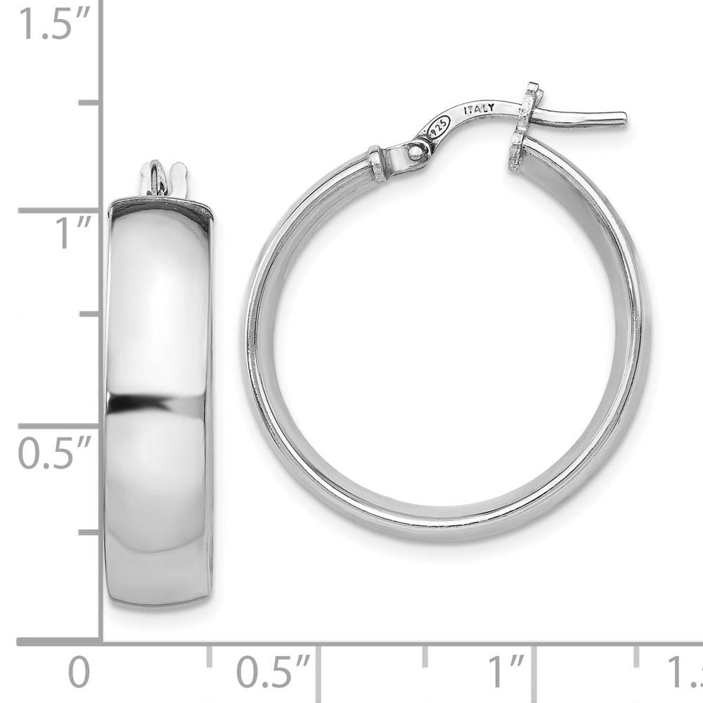 Alternate view of the 6mm Polished Round Hoop Earrings in Sterling Silver, 24mm (15/16 in) by The Black Bow Jewelry Co.