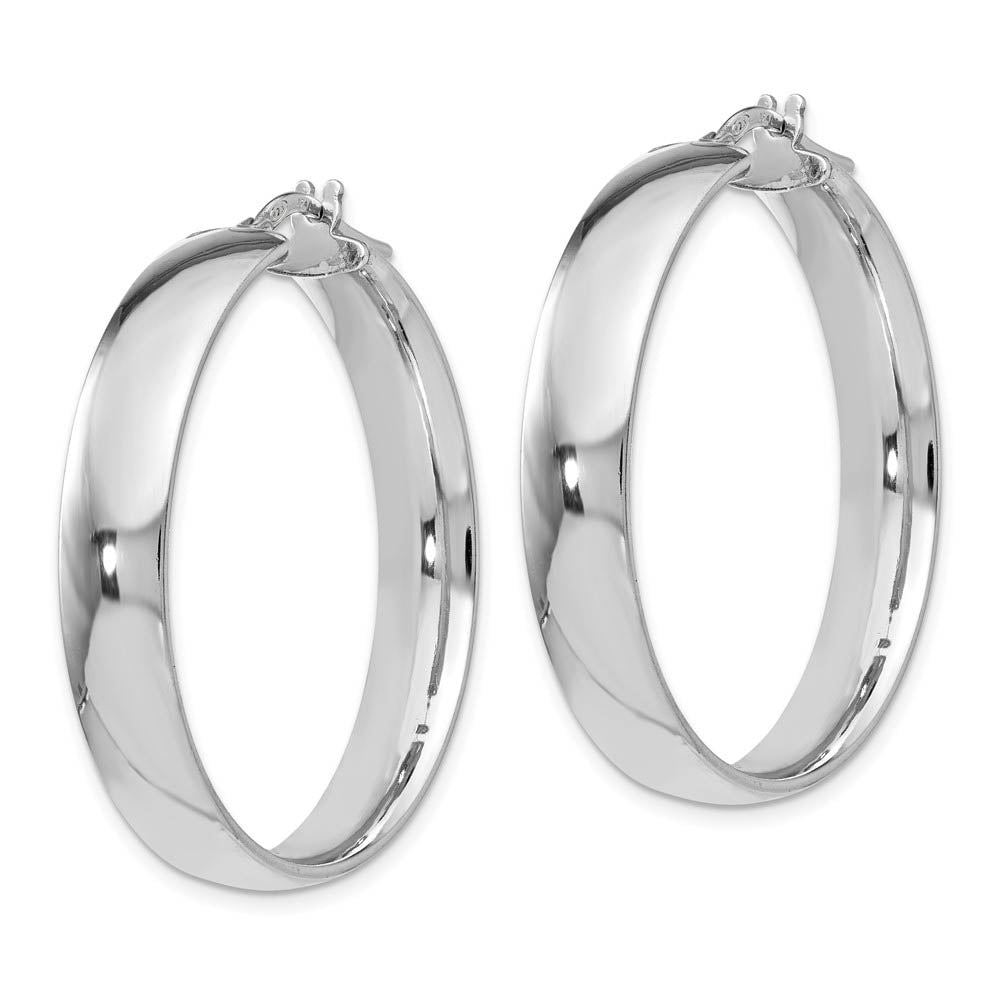 Alternate view of the 6mm Polished Round Hoop Earrings in Sterling Silver 35mm (1 3/8 in) by The Black Bow Jewelry Co.