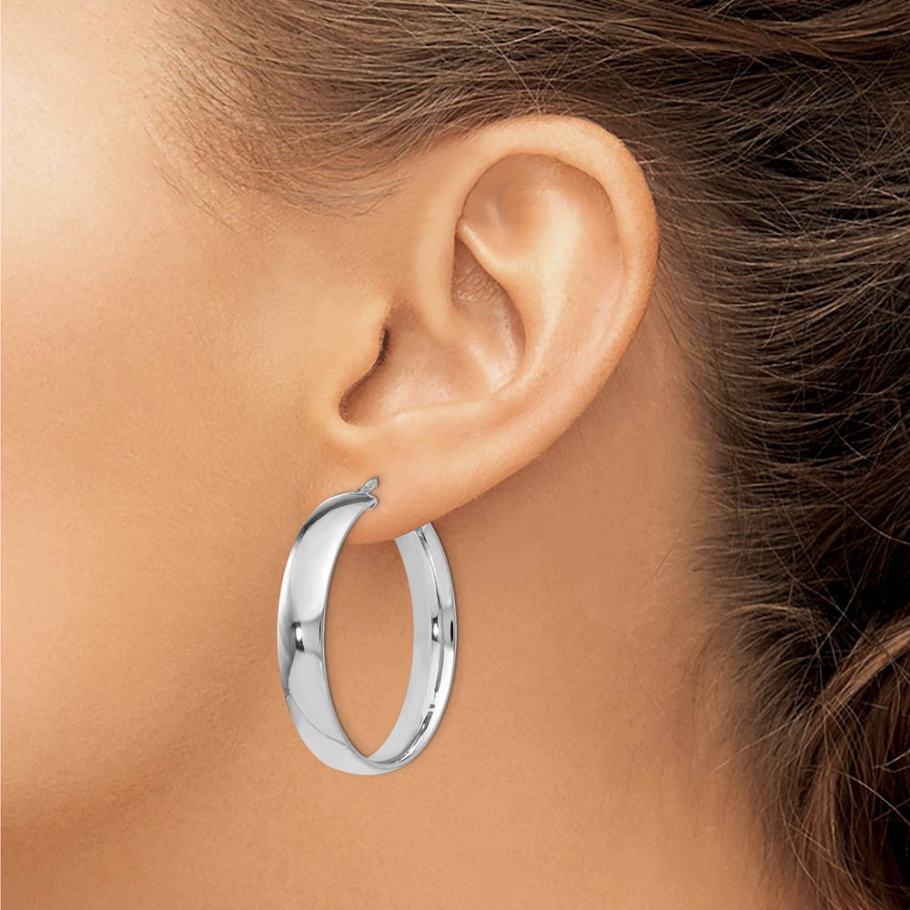 Alternate view of the 6mm Polished Round Hoop Earrings in Sterling Silver 35mm (1 3/8 in) by The Black Bow Jewelry Co.