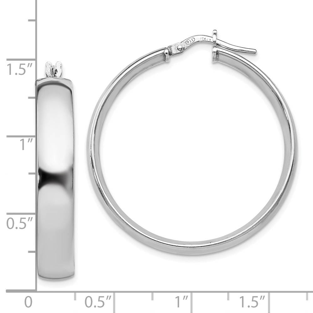 Alternate view of the 6mm Polished Round Hoop Earrings in Sterling Silver 35mm (1 3/8 in) by The Black Bow Jewelry Co.