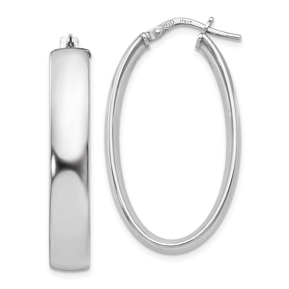 6mm Polished Oval Hoop Earrings in Sterling Silver, 33mm (1 1/4 in), Item E11345 by The Black Bow Jewelry Co.