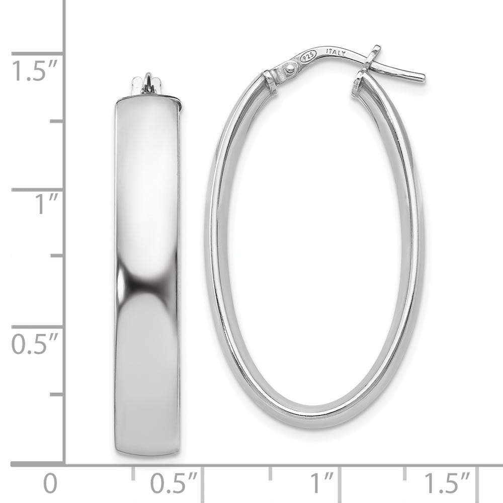 Alternate view of the 6mm Polished Oval Hoop Earrings in Sterling Silver, 33mm (1 1/4 in) by The Black Bow Jewelry Co.