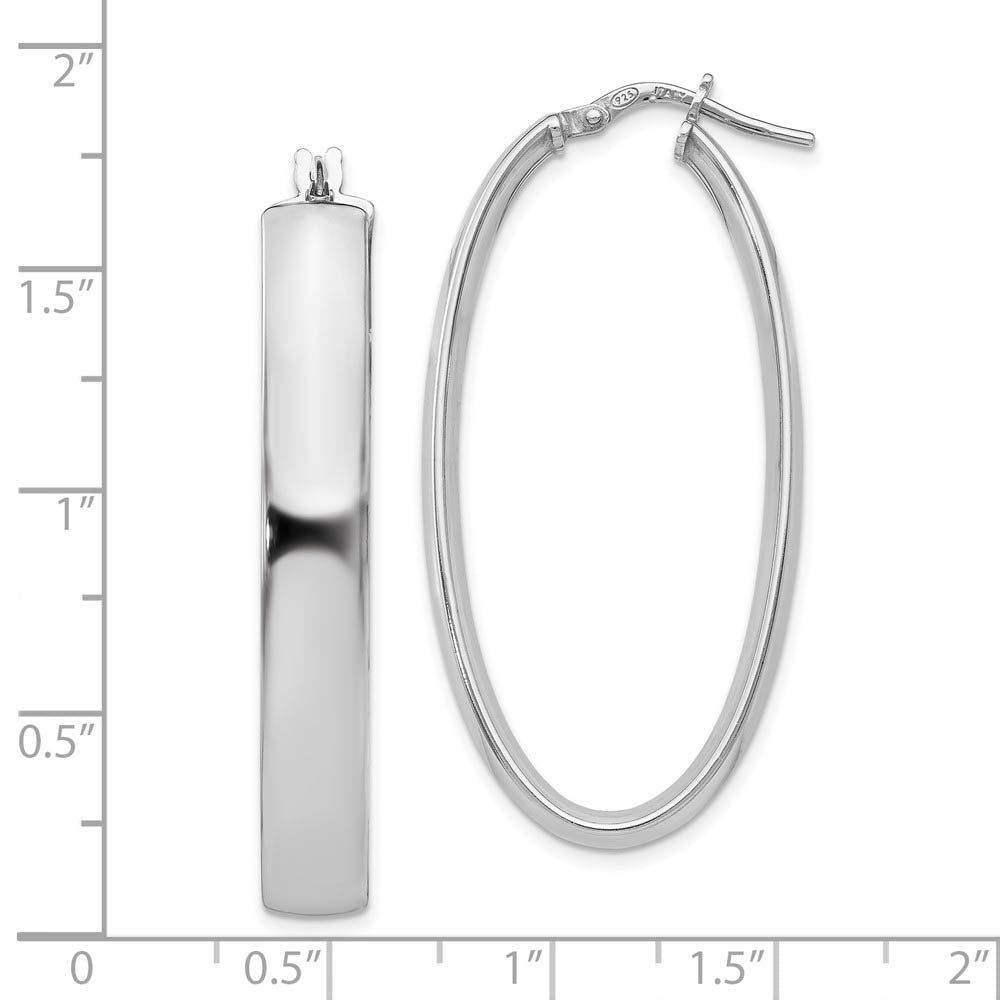 Alternate view of the 6mm Polished Oval Hoop Earrings in Sterling Silver, 40mm (1 1/2 in) by The Black Bow Jewelry Co.