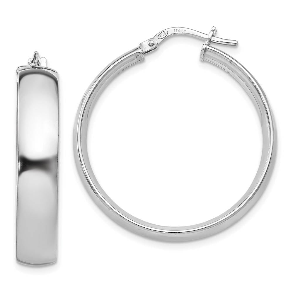 6mm Polished Round Hoop Earrings in Sterling Silver, 30mm (1 1/18 in), Item E11348 by The Black Bow Jewelry Co.