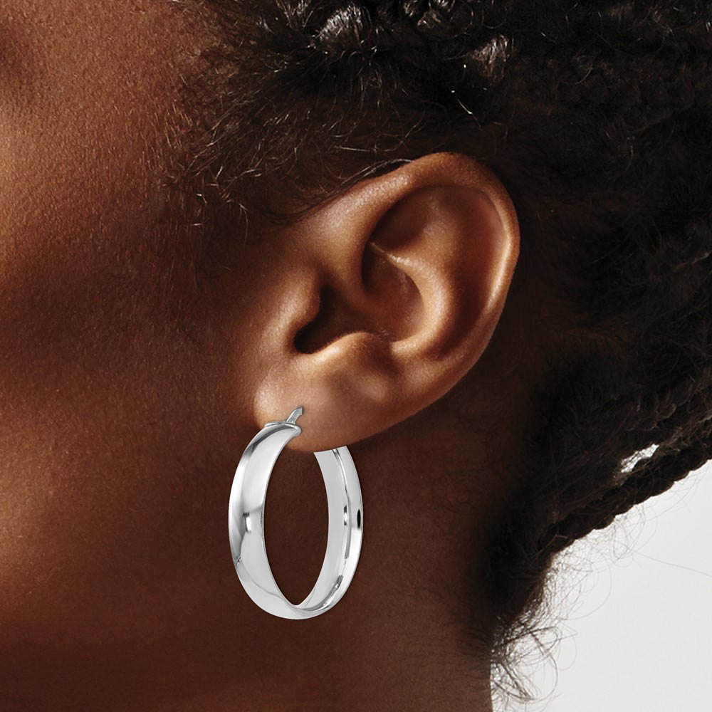 Alternate view of the 6mm Polished Round Hoop Earrings in Sterling Silver, 30mm (1 1/18 in) by The Black Bow Jewelry Co.