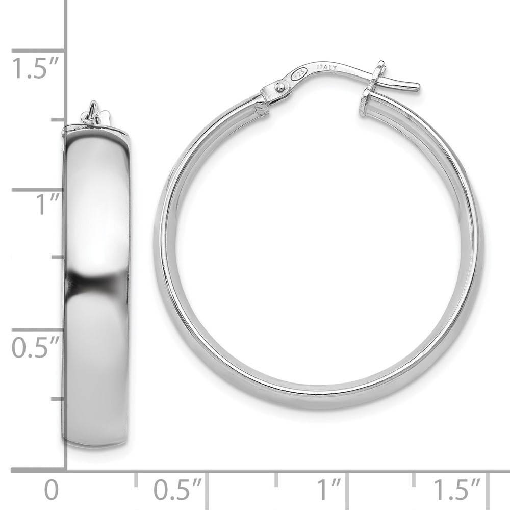 Alternate view of the 6mm Polished Round Hoop Earrings in Sterling Silver, 30mm (1 1/18 in) by The Black Bow Jewelry Co.