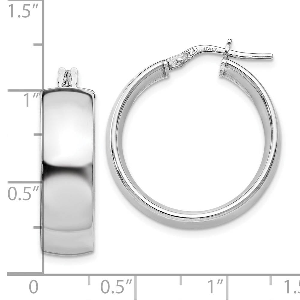 Alternate view of the 7.5mm Polished Round Hoop Earrings in Sterling Silver, 23mm (15/16 in) by The Black Bow Jewelry Co.