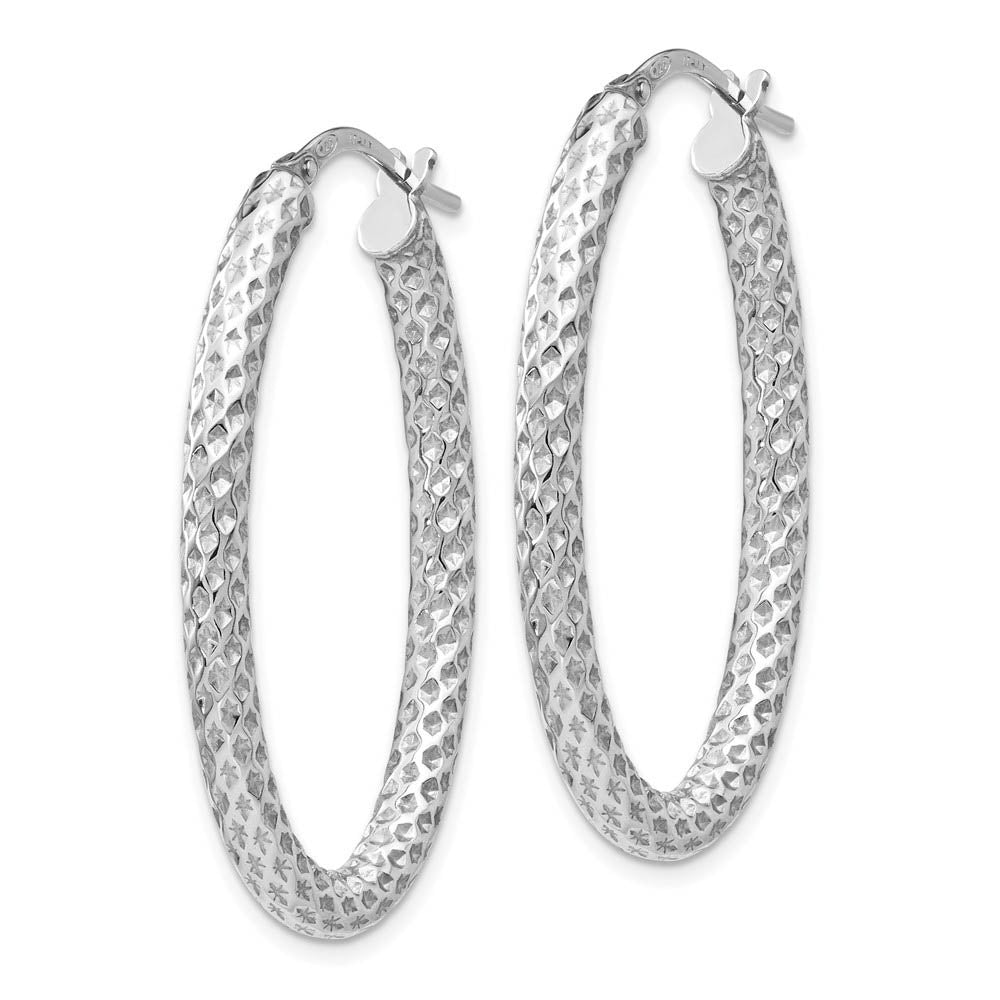 Alternate view of the 3mm Textured Oval Hoop Earrings in Sterling Silver, 35mm (1 3/8 in) by The Black Bow Jewelry Co.