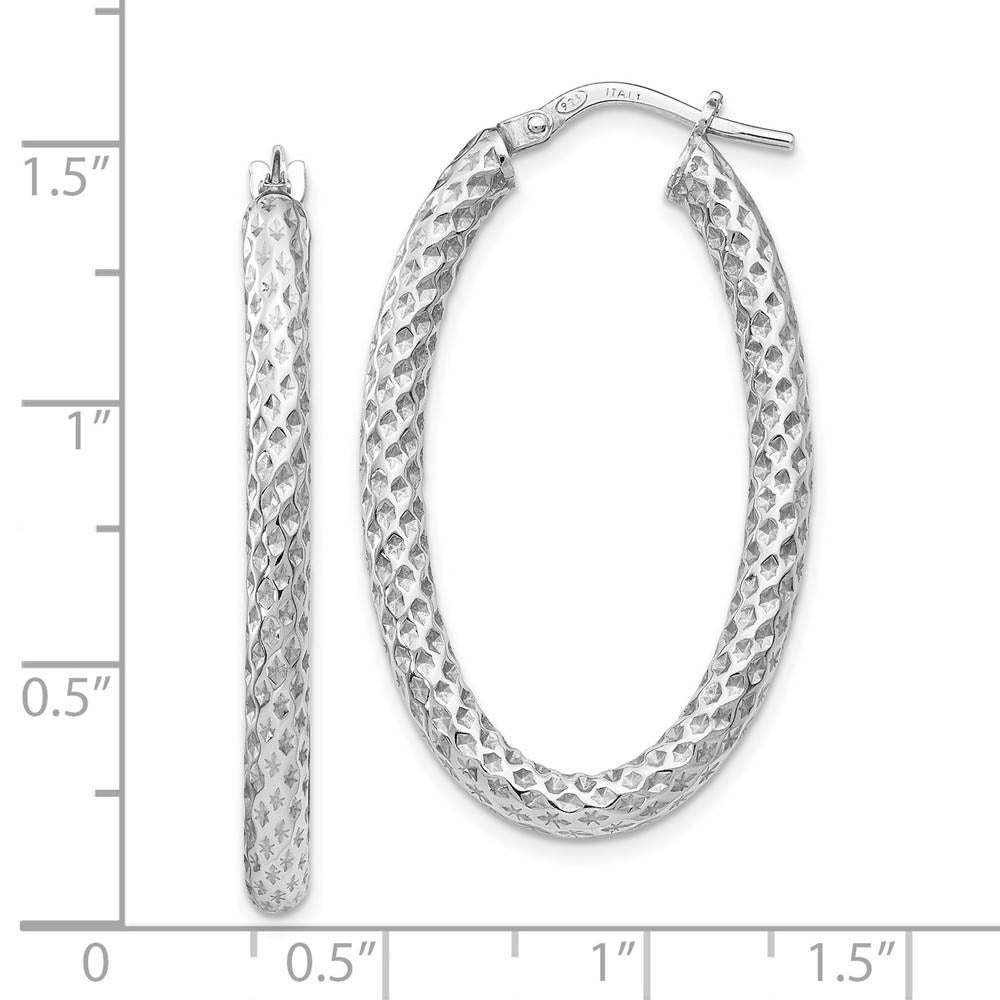 Alternate view of the 3mm Textured Oval Hoop Earrings in Sterling Silver, 35mm (1 3/8 in) by The Black Bow Jewelry Co.