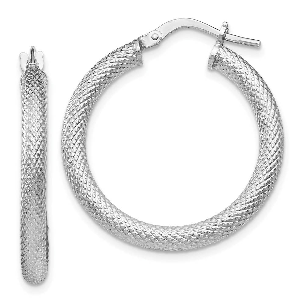 3mm Textured Sterling Silver Round Hoop Earrings, 25mm (1 in), Item E11360 by The Black Bow Jewelry Co.