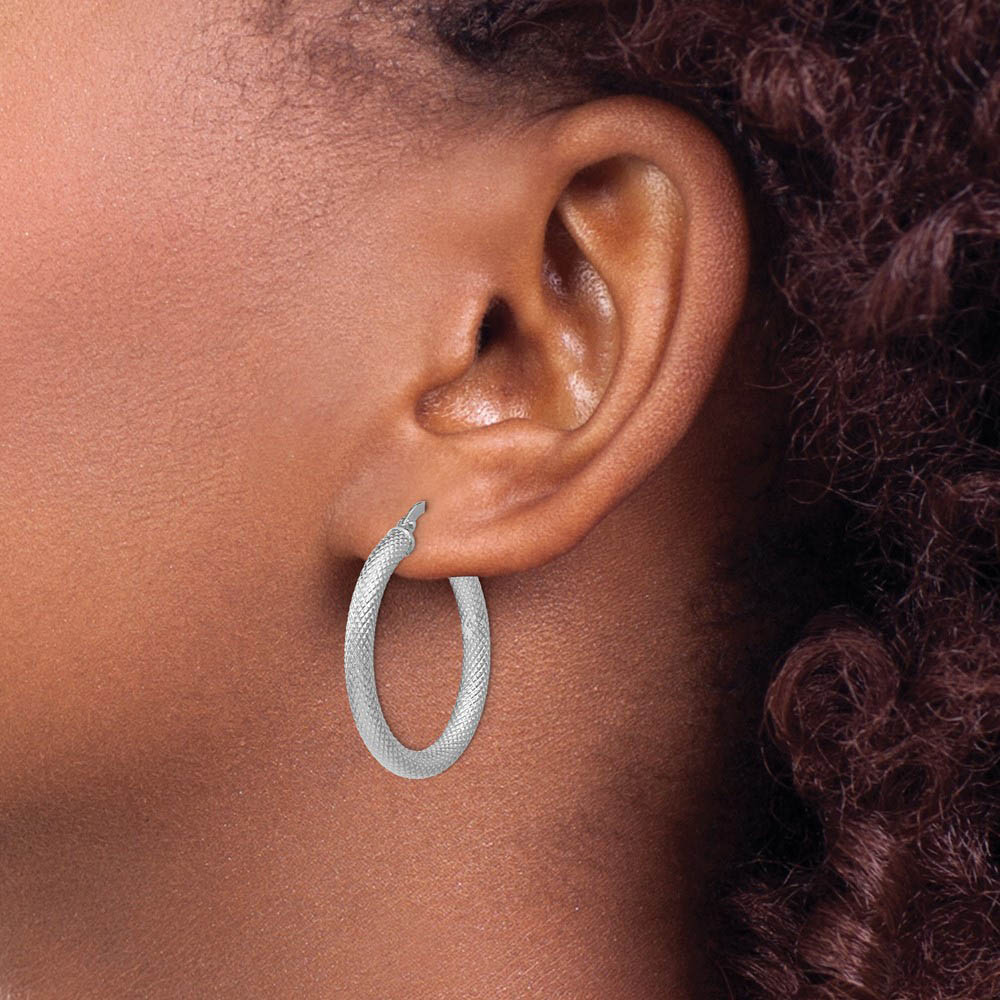 Alternate view of the 3mm Textured Sterling Silver Round Hoop Earrings, 25mm (1 in) by The Black Bow Jewelry Co.