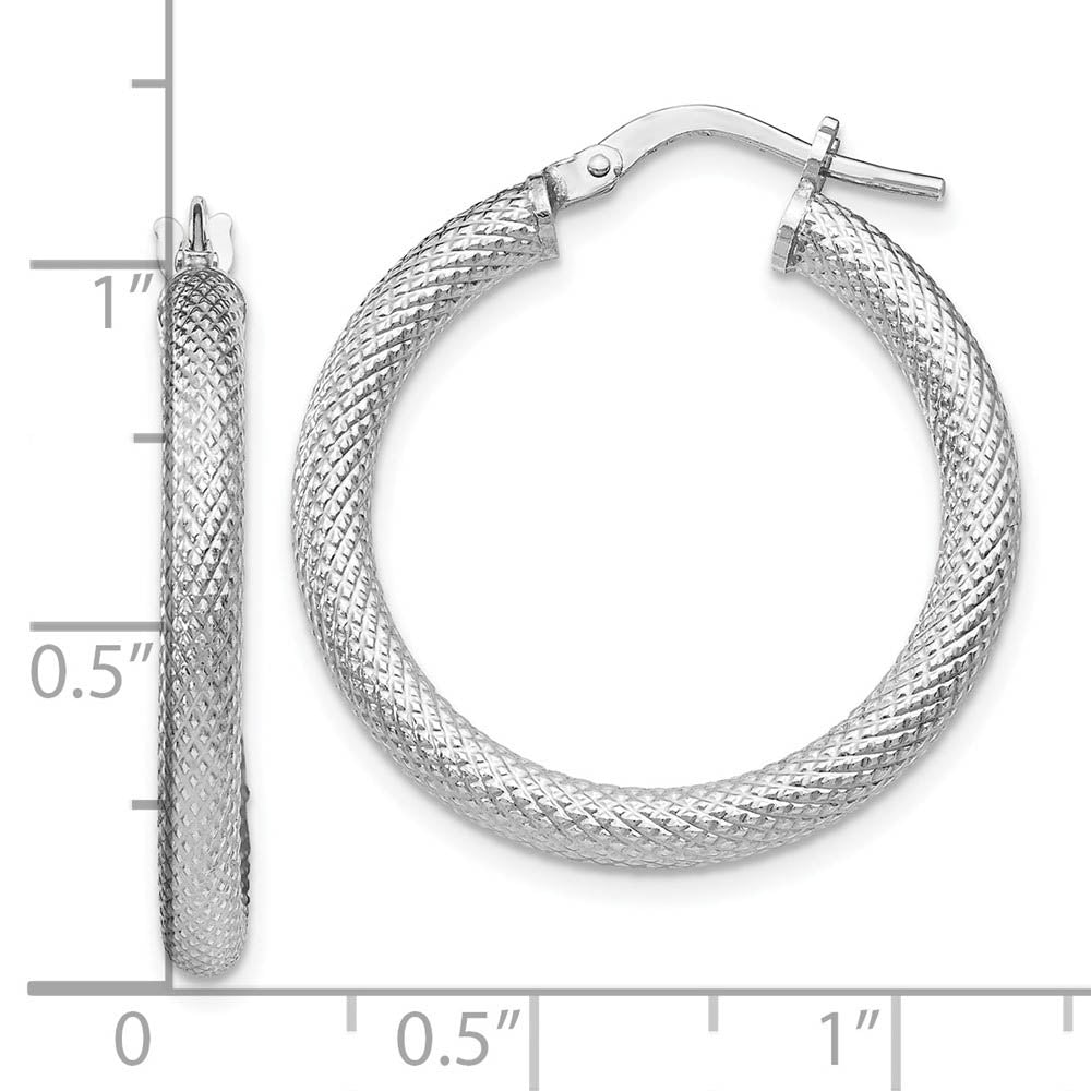 Alternate view of the 3mm Textured Sterling Silver Round Hoop Earrings, 25mm (1 in) by The Black Bow Jewelry Co.
