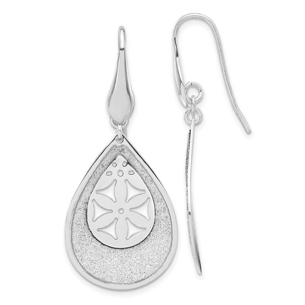Glitter and Floral Teardrop Dangle Earrings in Sterling Silver, Item E11368 by The Black Bow Jewelry Co.