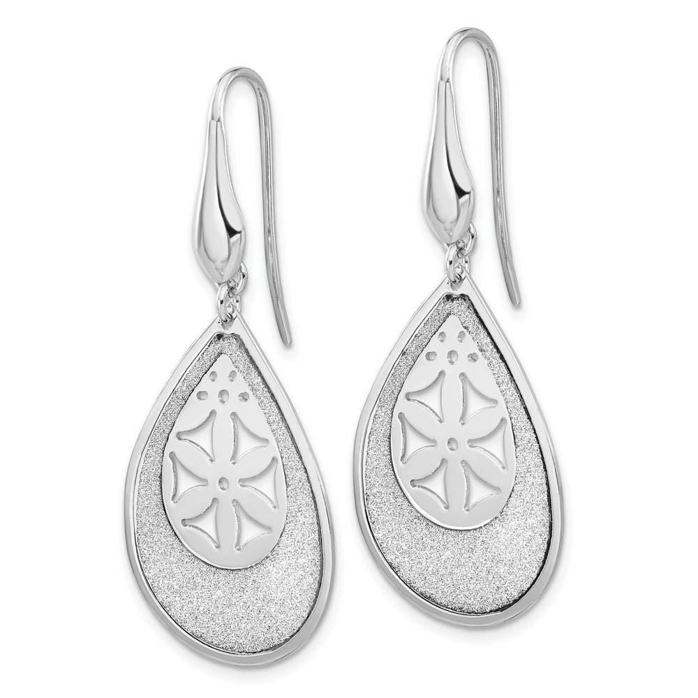 Alternate view of the Glitter and Floral Teardrop Dangle Earrings in Sterling Silver by The Black Bow Jewelry Co.