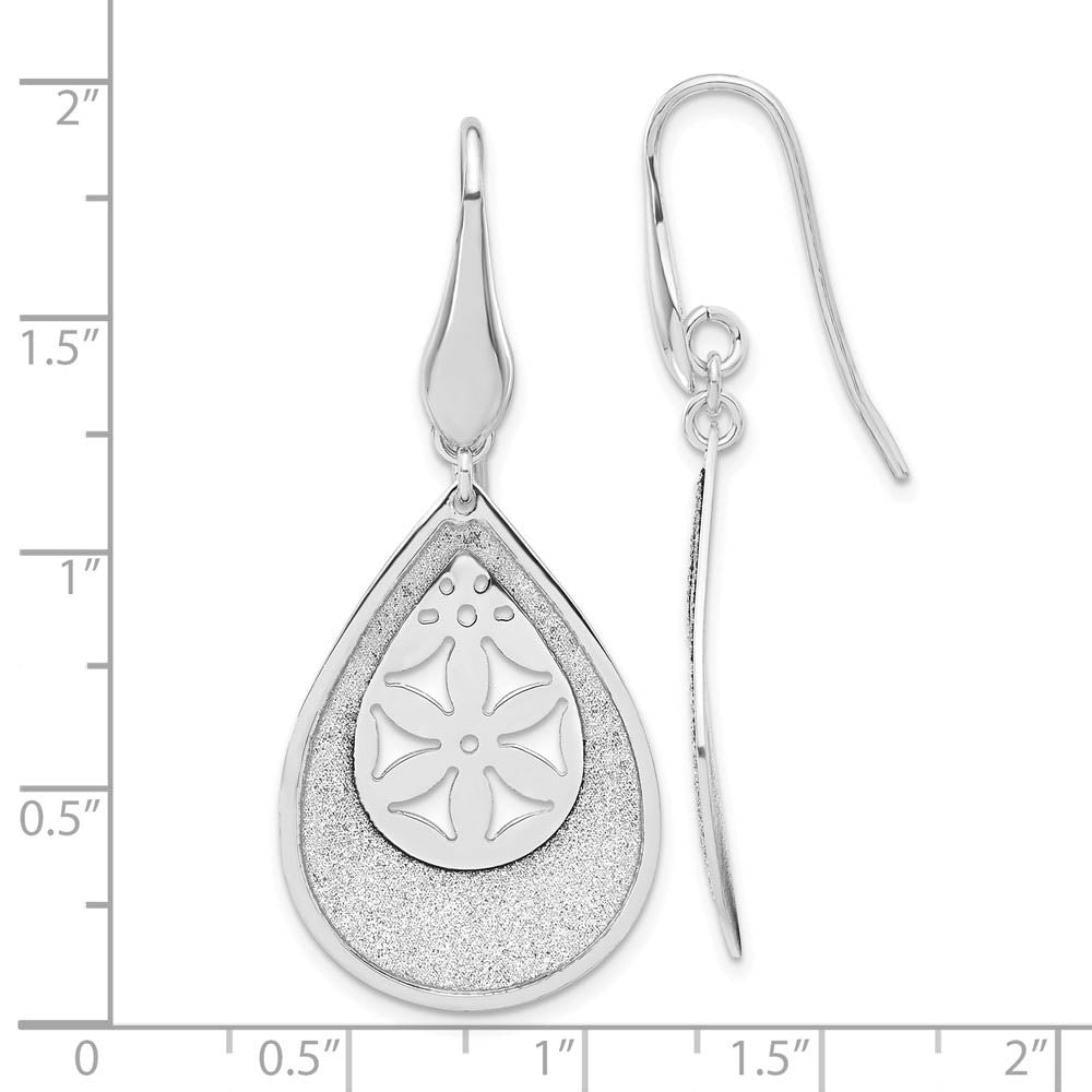Alternate view of the Glitter and Floral Teardrop Dangle Earrings in Sterling Silver by The Black Bow Jewelry Co.